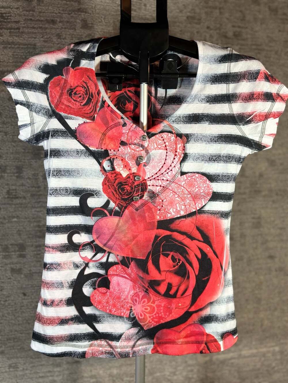 One World Live and Let Live Women's Striped Short Sleeve Graphic T-Shirt